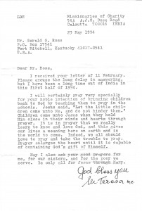 Letter From Mother Teresa